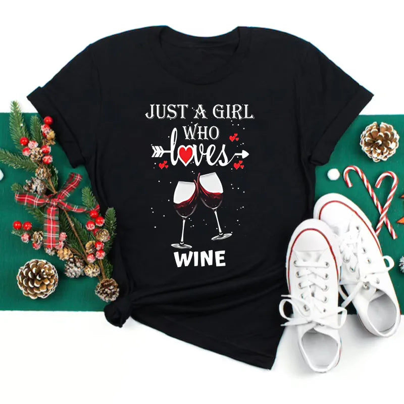 Wine Lover Quote Tee – “Just a Girl Who Loves Wine”-Xavier Boutique