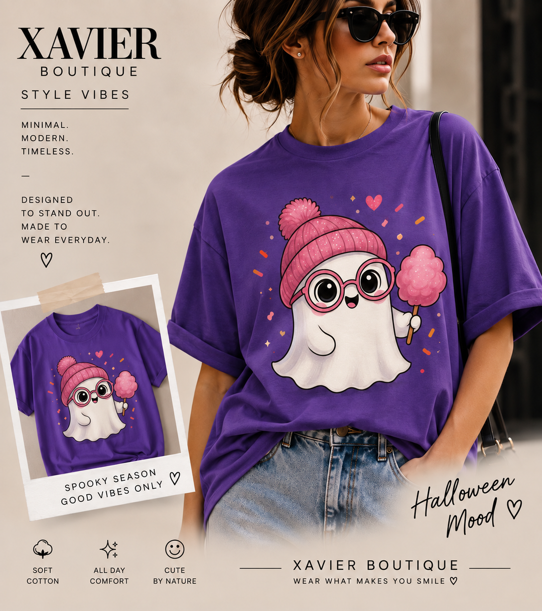 Cozy Pink Ghost Halloween T-Shirt – Cute Spooky Graphic Tee