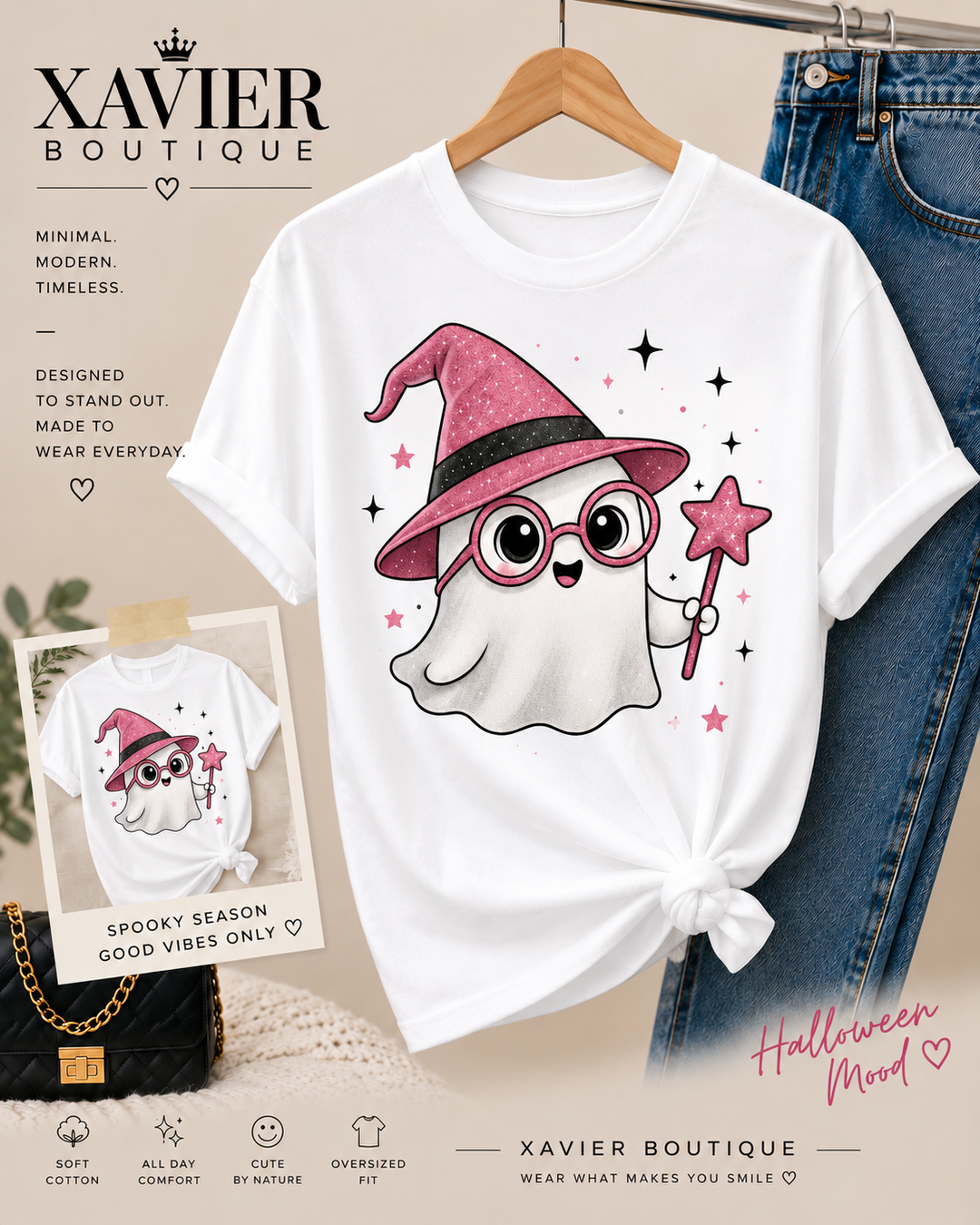 Ghost Witch Halloween T-Shirt | Spooky Season Graphic Tee, Magical Design