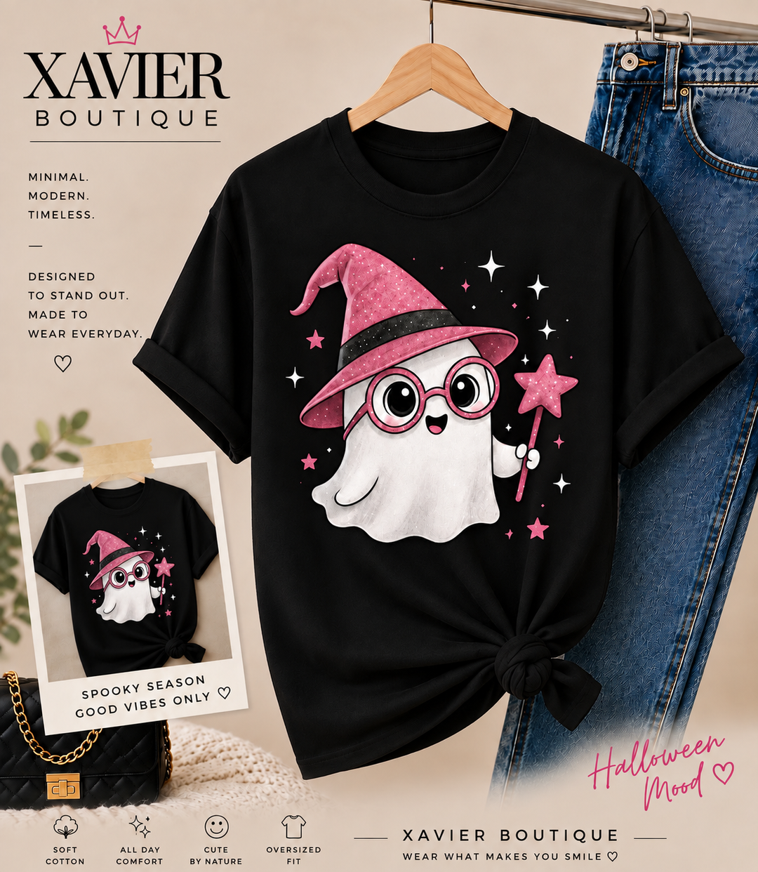 Ghost Witch Halloween T-Shirt | Spooky Season Graphic Tee, Magical Design