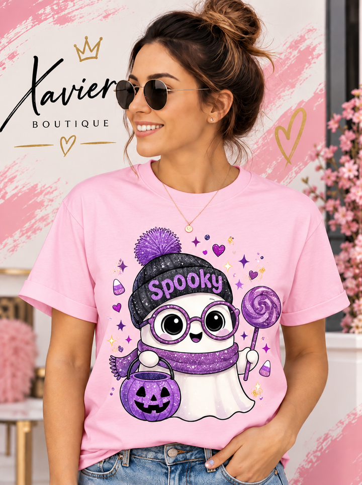 Ghost Halloween T-Shirt: Spooky Season Beanie, Pumpkin Bucket, Lollipop