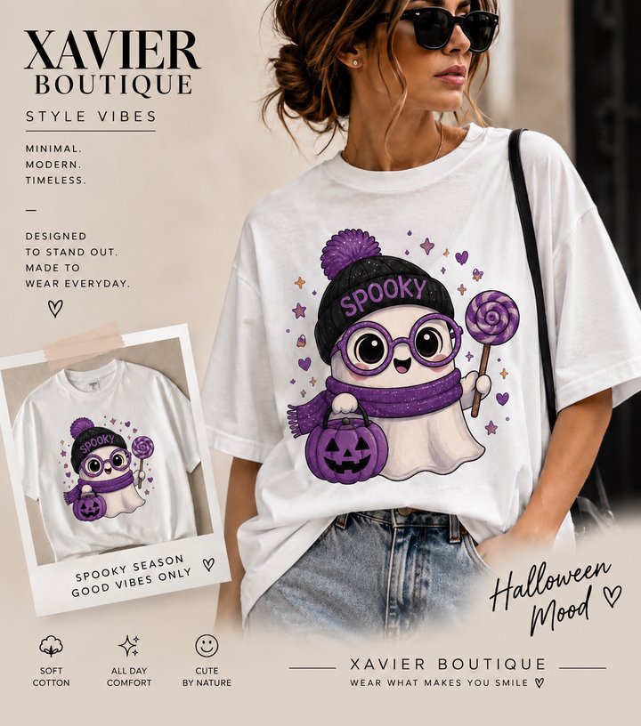 Ghost Halloween T-Shirt: Spooky Season Beanie, Pumpkin Bucket, Lollipop