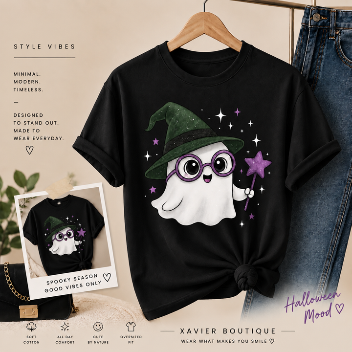 Ghost Witch Halloween T-Shirt | Spooky Season Graphic Tee, Magical Design