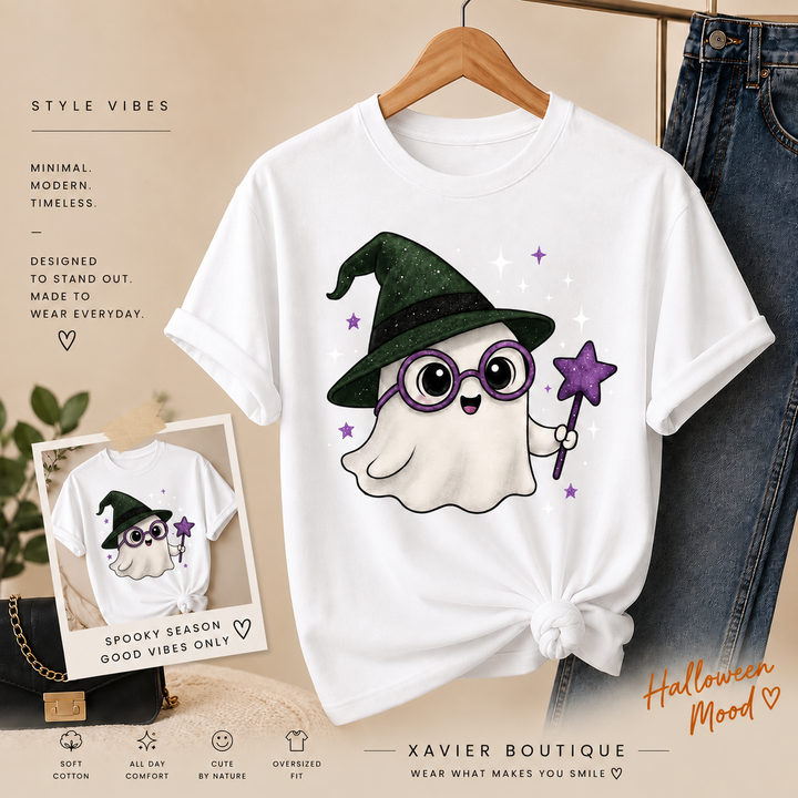 Ghost Witch Halloween T-Shirt | Spooky Season Graphic Tee, Magical Design