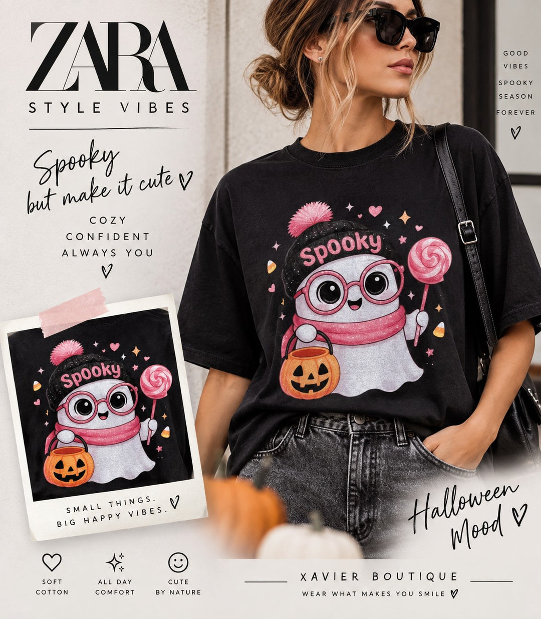Pink Ghost Halloween T-Shirt: Spooky Season Beanie, Pumpkin Bucket, Lollipop