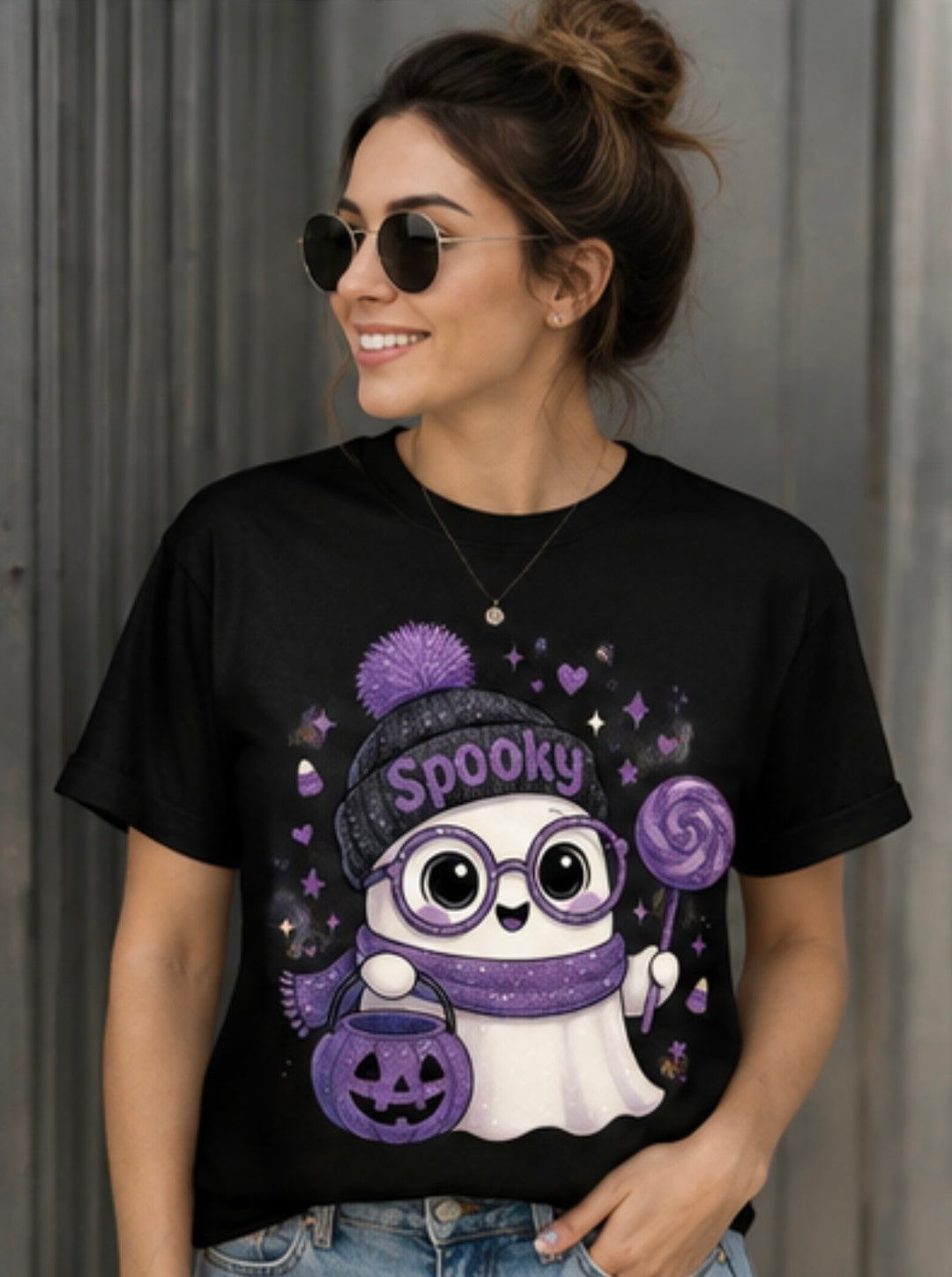 Ghost Halloween T-Shirt: Spooky Season Beanie, Pumpkin Bucket, Lollipop