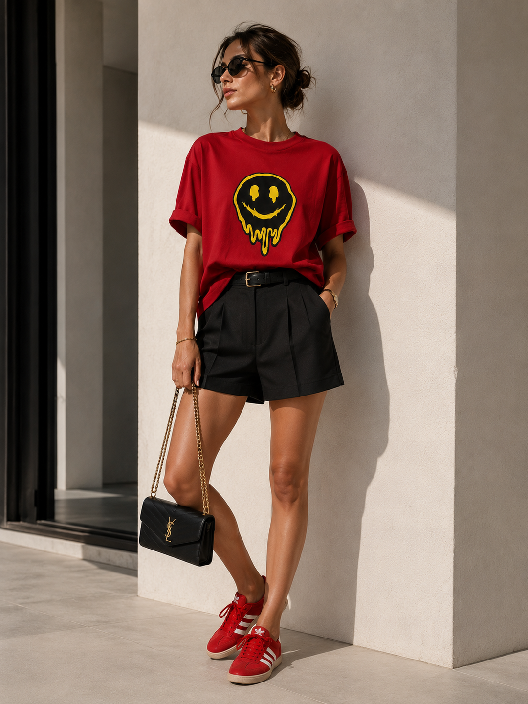 Dripping Smiley Graphic T-Shirt – Trendy Statement Tee, Black White or Red, Streetwear Style