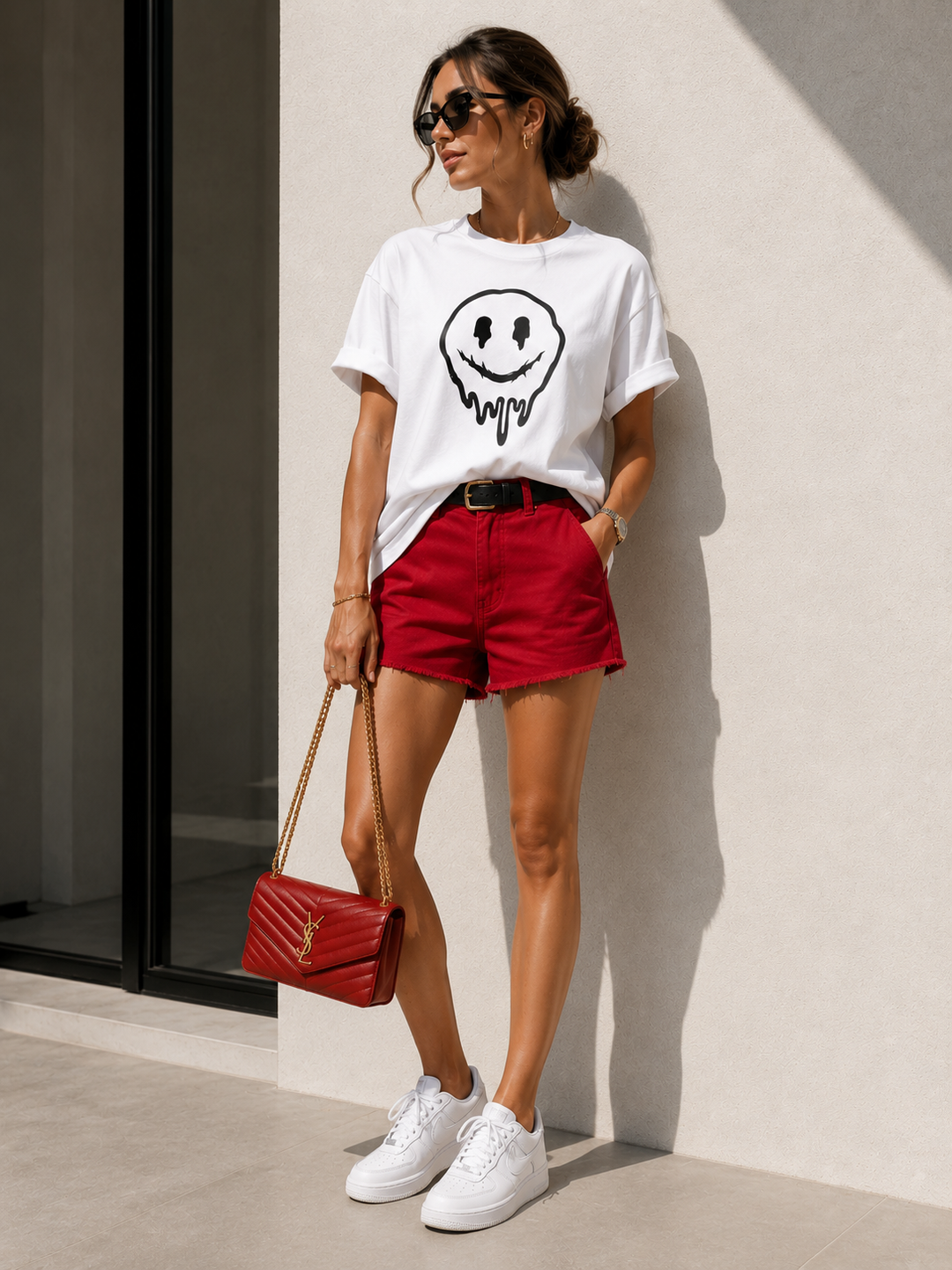 Dripping Smiley Graphic T-Shirt – Trendy Statement Tee, Black White or Red, Streetwear Style