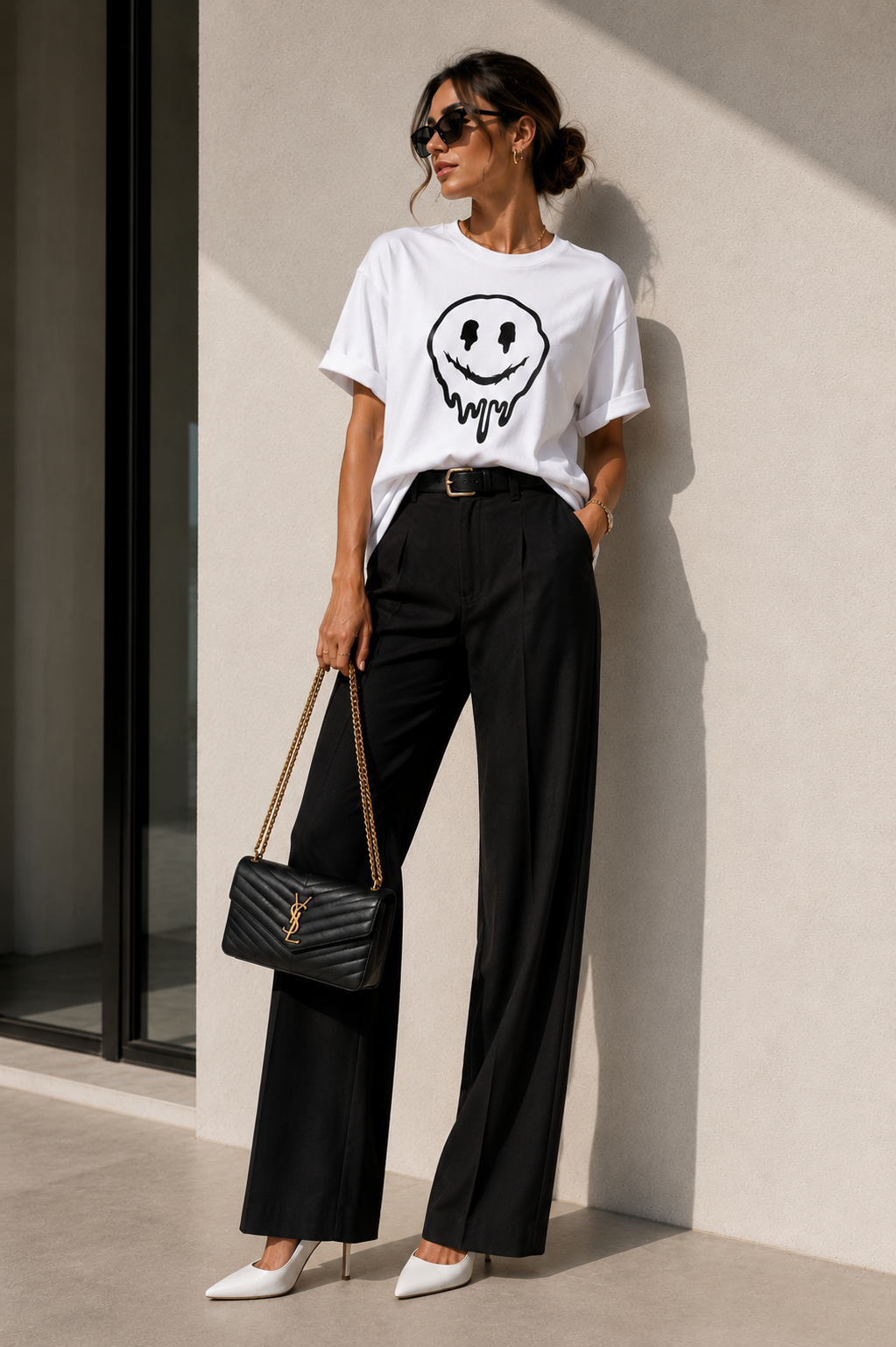 Dripping Smiley Graphic T-Shirt – Trendy Statement Tee, Black White or Red, Streetwear Style