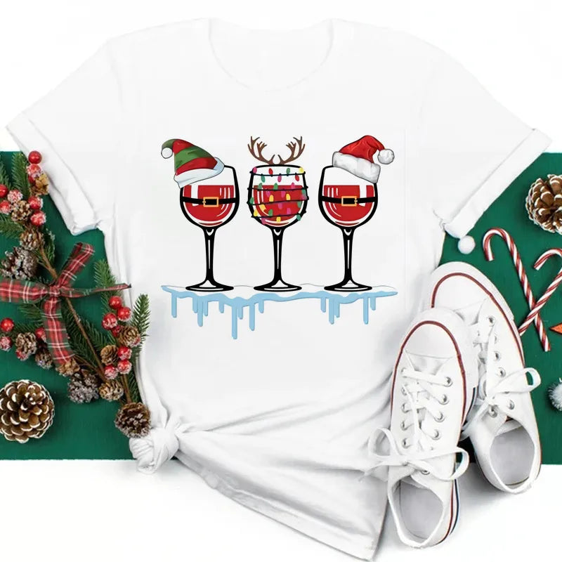 Holiday Wine-Themed Graphic Tee – Three Wine Glasses-Xavier Boutique