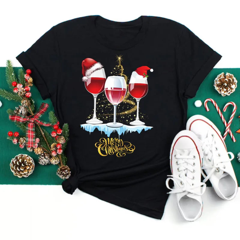 Holiday Wine-Themed Graphic Tee – “Merry Christmas”-Xavier Boutique
