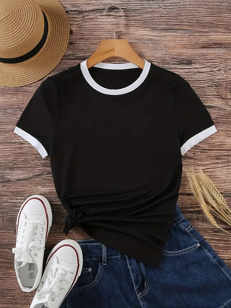 Contrast Trim Crew Neck Tee-Xavier Boutique