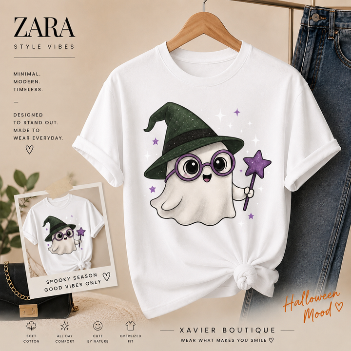 Ghost Witch Halloween T-Shirt | Spooky Season Graphic Tee, Magical Design